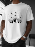Men's T-Shirt Starry Night Sky Above Snow Capped Mountains And Crescent Moon