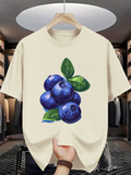 Men's T-Shirt Vibrant Watercolor Blueberries Cluster With Green Lush Leaves Blueberry