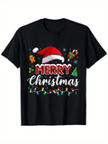 Men's T-Shirt Merry Christmas Festive Lights Snowflakes With Candy And Santa Hat