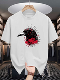 Men's T-Shirt Splattered Artistic Brush Strokes With Deep Red Accents Raven Head