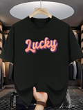 Men's T-Shirt Lucky Playful Bubble Style Typography With Cartoon Glow Lettering T Shirt