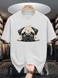 Men's T-Shirt Adorable Cartoon Pug Resting Under Soft White Light Dog