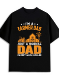 Men's T-Shirt Im A Farmer Dad Just A Normal Dad Except Much Cooler Orange Barn And Tractor With Windmill And Stars Graphic Dad
