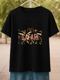 Men's T-Shirt Safari Text Over Colorful Leaves Pattern T Shirt