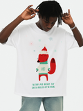 Men's T-Shirt Snowflakes Festive Outfit With Red Scarf Happy Christmas Fox