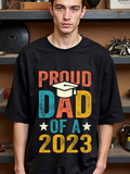 Men's T-Shirt Proud Dad Of A Graduation Year Star Motif With Colorful Lettering