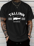 Men's T-Shirt Tallinn Estonia Flag And Modern Geometric Lines Centered Flag