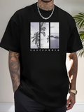 Men's T-Shirt California Monochrome Coastal Palms Framed By Vertical Panels T Shirt