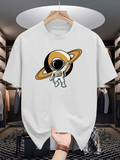 Men's T-Shirt Floating Astronaut With Golden Ringed Planet Illustration