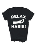 Men's T-Shirt Relax Habibi With Relaxed Outstretched Hand On Black T Shirt
