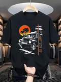 Men's T-Shirt Sunset Glow With Reflections Palms And Classic Convertible Car