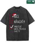 Men's T-Shirt Innocent Until Proven Guilty Christmas Checklist With Red Santa Hat