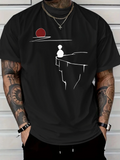 Men's T-Shirt Silhouette Figure Sitting Overlooking Cliff Edge With Red Sunset