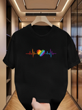 Men's T-Shirt Colorful Pulse Lines And Vibrant Rainbow Heart Design
