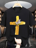 Men's T-Shirt Golden Painted Cross With White Dove Flying Over Center