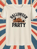 Men's T-Shirt Halloween Party With Smiling Pumpkins Bats And Witch Hat Surrounded By Stars