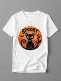 Men's T-Shirt Spooky Night With Full Moon Bats And Black Cat