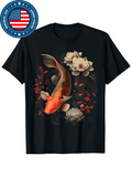Men's T-Shirt Golden Scales With Floating White Flowers Beside Lush Peonies Koi Fish