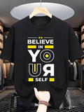 Men's T-Shirt Believe In Yourself Minimalist Bold Lettering With Yellow Geometric Accents T Shirt