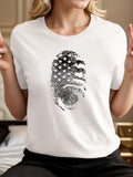 Women's T-Shirt American Flag Pattern Integrated In Fingerprint Design