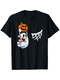 Men's T-Shirt Playful Cartoon Ghost With Jackolantern Next To White Spiderweb Design