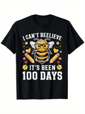 Men's T-Shirt I Cant Beelieve Its Been One Hundred Days Surrounded By Hearts Stars Playful Bee