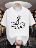 Men's T-Shirt Funny Cartoon Figure Lifting Heavy Barbell In Dynamic Motion