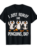 Men's T-Shirt I Just Really Like Penguins Ok Dancing Happy Cartoon Penguins