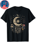 Men's T-Shirt Botanical Garden With Glowing Crescent Moon Surrounded By Stars And Flowers