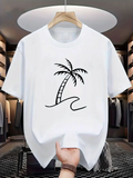Men's T-Shirt Minimalist Tropical Summer Beach With Leaning Palm Tree