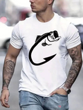 Men's T-Shirt Dynamic Graphic Silhouette With Jumping Fish Over Black Hook Emblem
