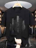 Men's T-Shirt Modern Nightscape With Geometric Dots Pattern Depicting Urban City Skyline