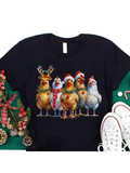 Men's T-Shirt Holiday Chickens Standing Together In Festive Costumes Under Winter Lights Chicken