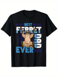 Men's T-Shirt Best Ferret Dad Ever Cartoon With Playful Sitting Ferret Surrounded By Blue Stripes Ferret