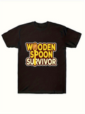 Men's T-Shirt Wooden Spoon Survivor Bold Yellow Letters With Cartoon Spoon Graphic Tee