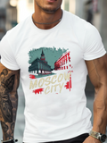 Men's T-Shirt Moscow City With Abstract Painted Architectural Skyline Elements