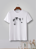 Men's T-Shirt Minimal Ink Landscape With Graceful Bamboo Beside Calm Water Bamboo