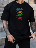 Men's T-Shirt Colorful Skeleton Fish Stacked In Vertical Row On Black Shirt