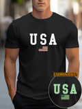 Men's T-Shirt USA Bold Text With American Flag Centered Lettering