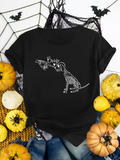 Men's T-Shirt Boop Playful Skeleton Dog With Spider And Heart Halloween Pumpkin Scene Dog