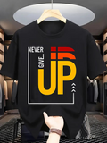 Men's T-Shirt Never Give Up Sunset Gradient Typography With Framed Motivational Quote Graphic