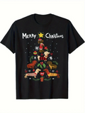 Men's T-Shirt Merry Christmas Playful Dachshunds Around Christmas Tree Under Stars