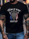 Men's T-Shirt Viking By Blood Patriotic American Banner With Battle Axes T Shirt