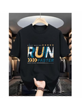 Men's T-Shirt Run Faster Multicolored Letters And Arrows On Soft Cotton T Shirt