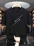 Men's T-Shirt Minimalist White Lines With Two Contrasting Airplanes On Black Shirt