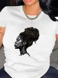 Women's T-Shirt Braided Hair Woman With Golden Highlighted Earrings And Regal Calm Expression Portrait