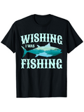 Men's T-Shirt Wishing I Was Fishing With Blue Watercolor Style Shark