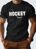 Men's T-Shirt Hockey Bold Text With Crossing Stick And Puck Design