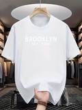 Men's T-Shirt Brooklyn New York Minimal White Text Over Casual Cotton T Shirt