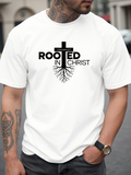Men's T-Shirt Rooted In Christ Cross With Tree Roots And Inspiring Faith Symbol